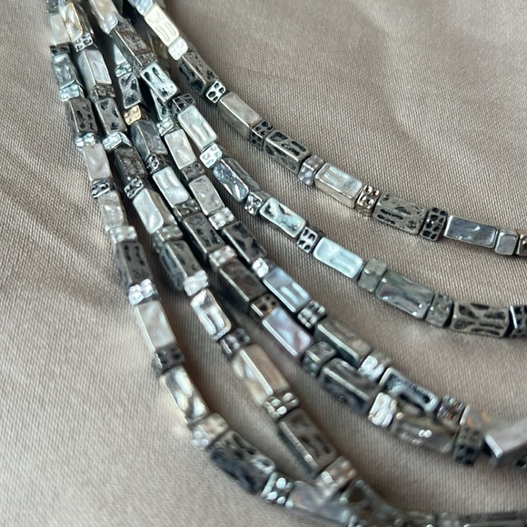 Chico’s Tribal Six Strand Silver Tone Beaded  Necklace - Picture 2 of 5